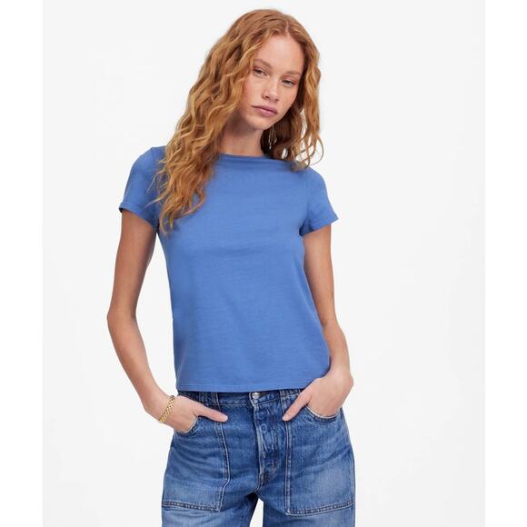 Madewell Essential Slim Tee WMNS S Delphinium Blue Lightweight Cotton Pullover - Picture 1 of 9